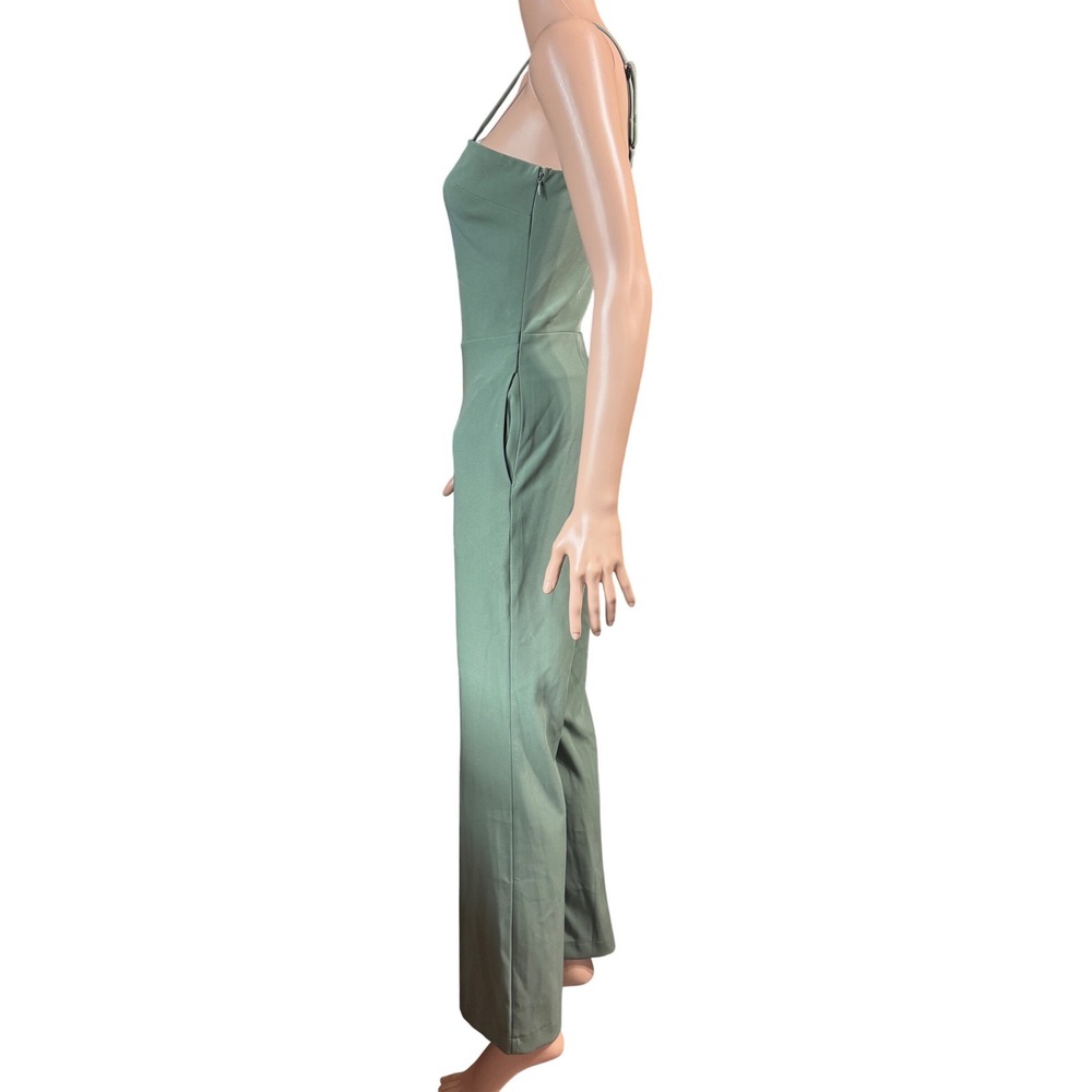 Sage The Label Jumpsuit Womens XS One Shoulder Cutout Wide Leg Sage Green - Picture 4 of 12